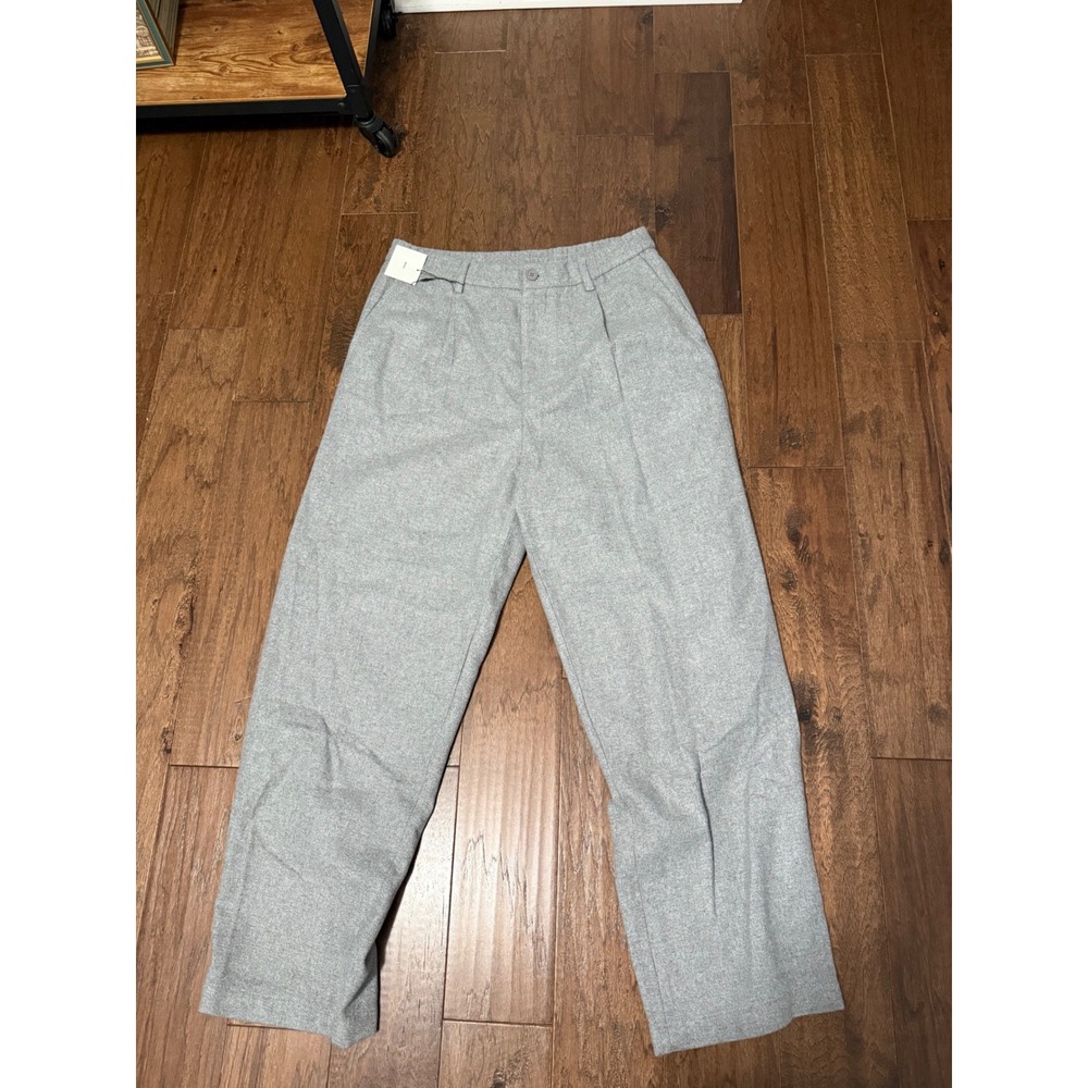 Zara Mens Grey Wool Blend Pleated Straight Leg Trousers Pants Size 34 NEW